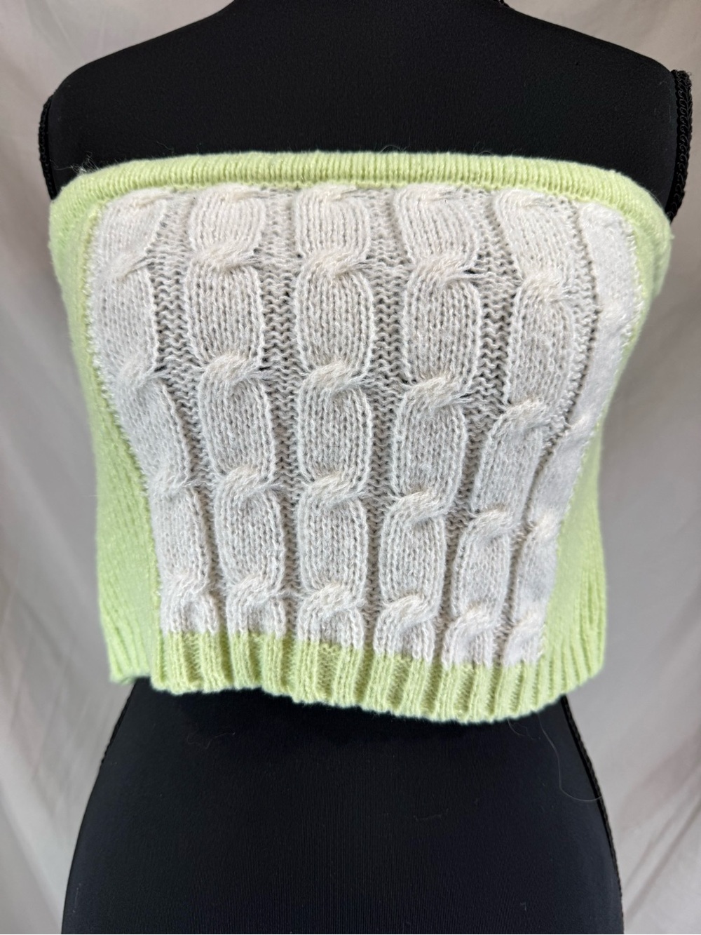 Princess Polly Cable Knit Tube Top White & Lime‎ Green Size S/M